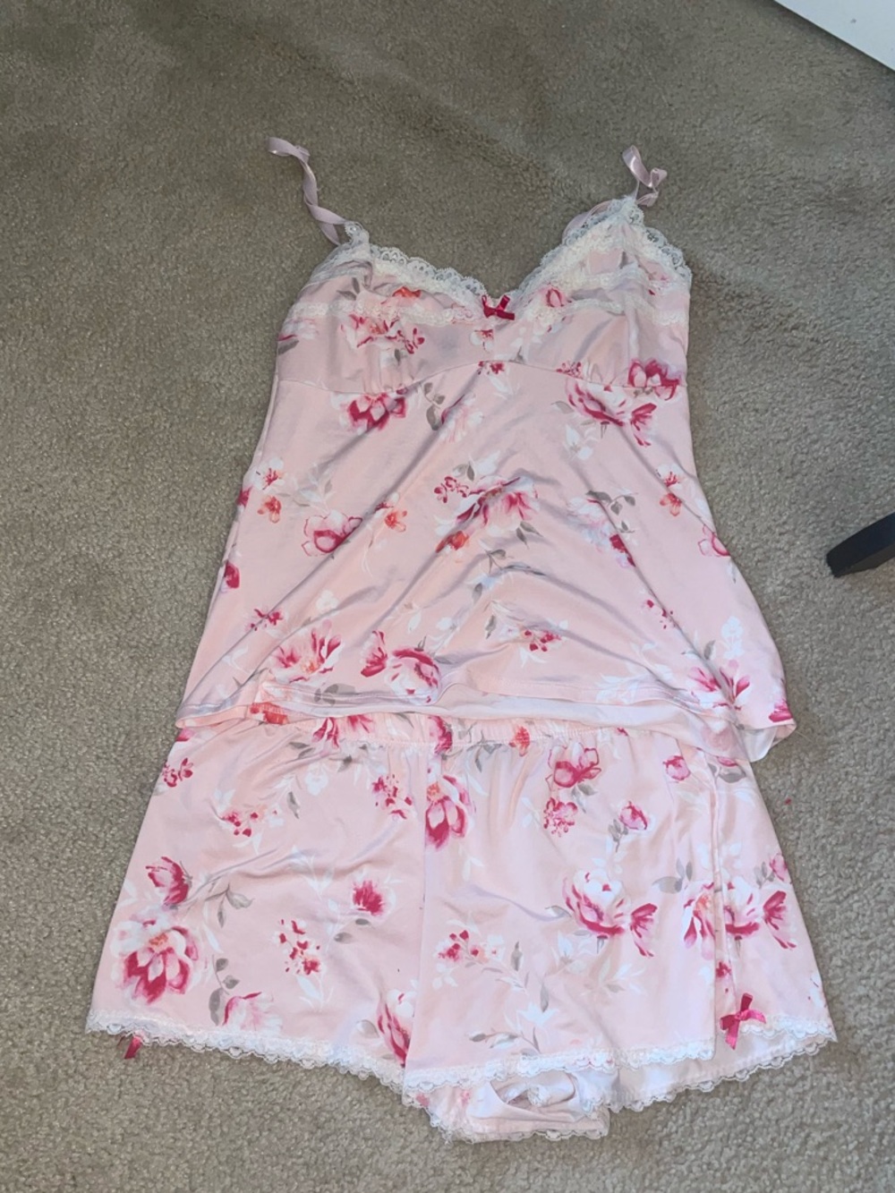 Laura Ashley Pink Floral Lace-Trim Cami & Shorts Set